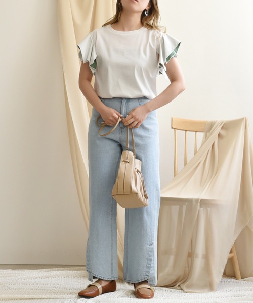 palm RICHE(ポームリシュ)の「バイカラーフリルトップス(Tシャツ/カットソー・レディース・ブラック/オフホワイト/サックスブルー・M)」の11枚目の写真