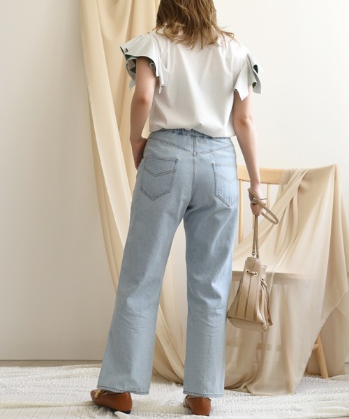 palm RICHE(ポームリシュ)の「バイカラーフリルトップス(Tシャツ/カットソー・レディース・ブラック/オフホワイト/サックスブルー・M)」の4枚目の写真