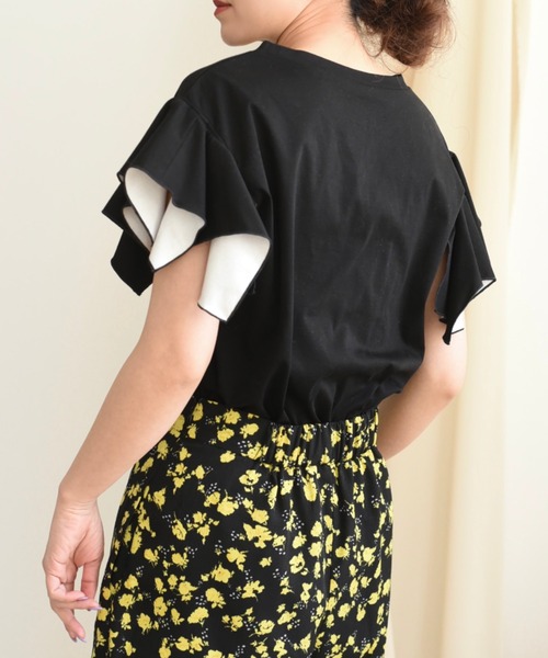 palm RICHE(ポームリシュ)の「バイカラーフリルトップス(Tシャツ/カットソー・レディース・ブラック/オフホワイト/サックスブルー・M)」の9枚目の写真
