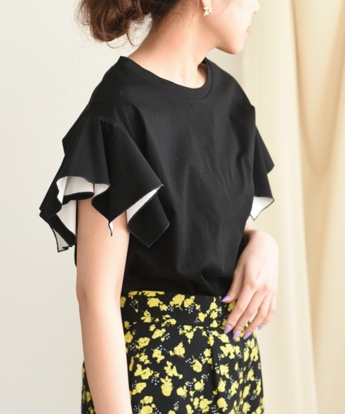 palm RICHE(ポームリシュ)の「バイカラーフリルトップス(Tシャツ/カットソー・レディース・ブラック/オフホワイト/サックスブルー・M)」の21枚目の写真