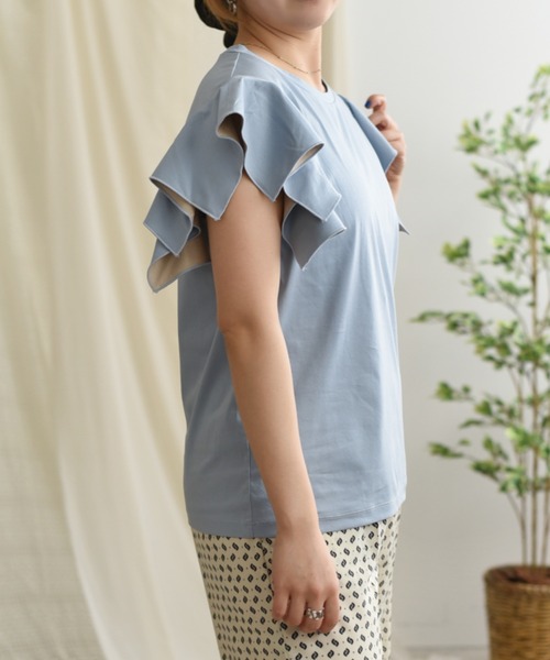 palm RICHE(ポームリシュ)の「バイカラーフリルトップス(Tシャツ/カットソー・レディース・ブラック/オフホワイト/サックスブルー・M)」の14枚目の写真