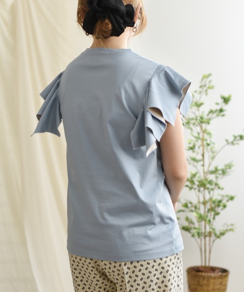 palm RICHE(ポームリシュ)の「バイカラーフリルトップス(Tシャツ/カットソー・レディース・ブラック/オフホワイト/サックスブルー・M)」の10枚目の写真