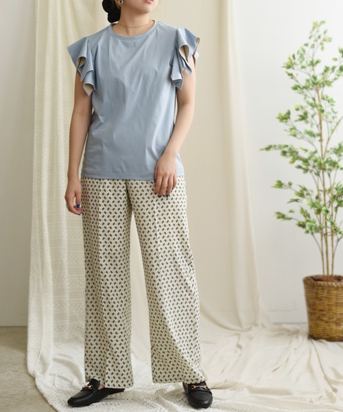 palm RICHE(ポームリシュ)の「バイカラーフリルトップス(Tシャツ/カットソー・レディース・ブラック/オフホワイト/サックスブルー・M)」の22枚目の写真