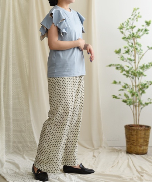 palm RICHE(ポームリシュ)の「バイカラーフリルトップス(Tシャツ/カットソー・レディース・ブラック/オフホワイト/サックスブルー・M)」の20枚目の写真
