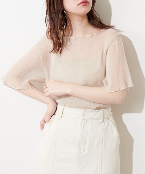 natural couture(ナチュラルクチュール)の「【WEB限定】インナーキャミ付きシアーメロウブラウス(シャツ/ブラウス・レディース・ミント/サックスブルー/アイボリー/ライトベージュ/ブラック・FREE)」の4枚目の写真