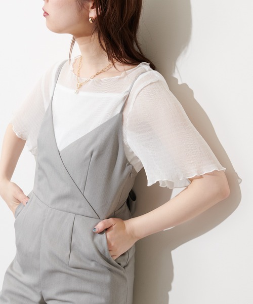 natural couture(ナチュラルクチュール)の「【WEB限定】インナーキャミ付きシアーメロウブラウス(シャツ/ブラウス・レディース・ミント/サックスブルー/アイボリー/ライトベージュ/ブラック・FREE)」の1枚目の写真