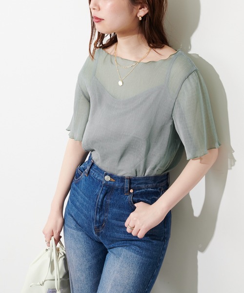 natural couture(ナチュラルクチュール)の「【WEB限定】インナーキャミ付きシアーメロウブラウス(シャツ/ブラウス・レディース・ミント/サックスブルー/アイボリー/ライトベージュ/ブラック・FREE)」の2枚目の写真