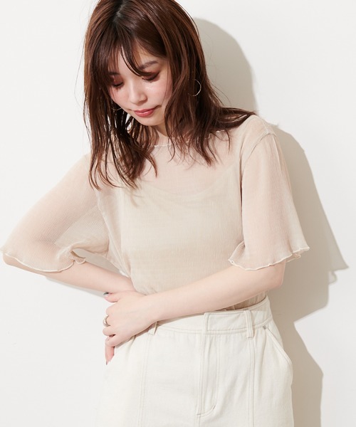 natural couture(ナチュラルクチュール)の「【WEB限定】インナーキャミ付きシアーメロウブラウス(シャツ/ブラウス・レディース・ミント/サックスブルー/アイボリー/ライトベージュ/ブラック・FREE)」の11枚目の写真