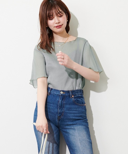 natural couture(ナチュラルクチュール)の「【WEB限定】インナーキャミ付きシアーメロウブラウス(シャツ/ブラウス・レディース・ミント/サックスブルー/アイボリー/ライトベージュ/ブラック・FREE)」の8枚目の写真