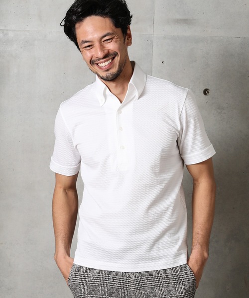 MEN'S BIGI（メンズビギ）の「【COOL MAX(クールマックス)】ボタンダウンポロシャツ/TAILORED WEARライン（ポロシャツ・メンズ・ホワイト/ライトグレー/ネイビー/ブルー・01/02/03）」の5枚目の写真