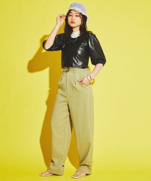 dispark（ディスパーク）の「DISPARK/ヘムベルトタックパンツ（スラックス・レディース・オレンジ系その他3/グリーン系その他2・FREE）」の4枚目の写真