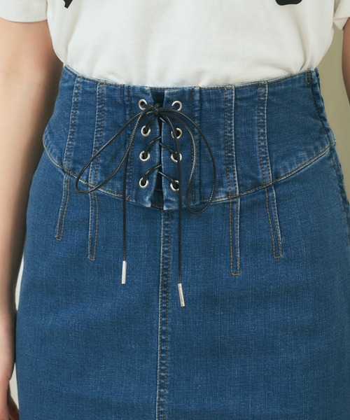 MIIA（ミーア）の「コルセット風デニムタイトスカート（デニムスカート