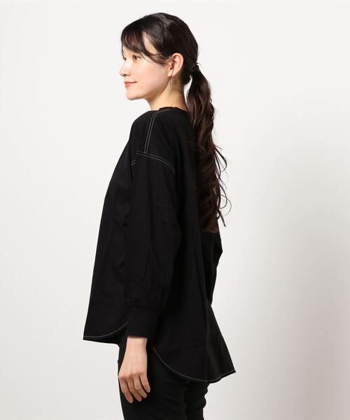 PUAL CE CIN(ピュアルセシン)の「配色ステッチシルケットプルオーバー(Tシャツ/カットソー・レディース・ホワイト/グレイッシュベージュ/ブラック・FREE)」の7枚目の写真