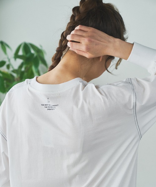 PUAL CE CIN(ピュアルセシン)の「配色ステッチシルケットプルオーバー(Tシャツ/カットソー・レディース・ホワイト/グレイッシュベージュ/ブラック・FREE)」の12枚目の写真