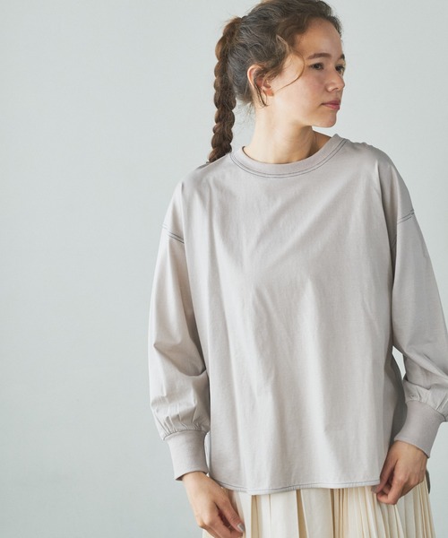 PUAL CE CIN(ピュアルセシン)の「配色ステッチシルケットプルオーバー(Tシャツ/カットソー・レディース・ホワイト/グレイッシュベージュ/ブラック・FREE)」の15枚目の写真