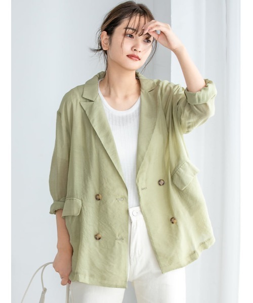 fifth(フィフス)の「シアーダブルボタンジャケット(ライダースジャケット・レディース・グリーン/マスタード・MEDIUM)」の2枚目の写真