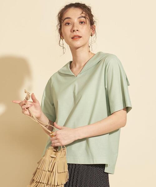 BEAUTY&YOUTH UNITED ARROWS（ビューティーアンドユースユナイテッドアローズ）の「BY ツイル セーラーカラー ショートスリーブカットソー（Tシャツ/カットソー・レディース・ブラック/オフホワイト/ライム・FREE）」の3枚目の写真