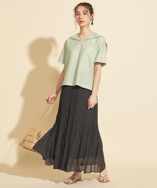 BEAUTY&YOUTH UNITED ARROWS（ビューティーアンドユースユナイテッドアローズ）の「BY ツイル セーラーカラー ショートスリーブカットソー（Tシャツ/カットソー・レディース・ブラック/オフホワイト/ライム・FREE）」の4枚目の写真