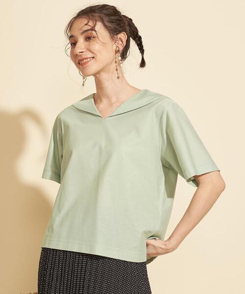 BEAUTY&YOUTH UNITED ARROWS（ビューティーアンドユースユナイテッドアローズ）の「BY ツイル セーラーカラー ショートスリーブカットソー（Tシャツ/カットソー・レディース・ブラック/オフホワイト/ライム・FREE）」の5枚目の写真