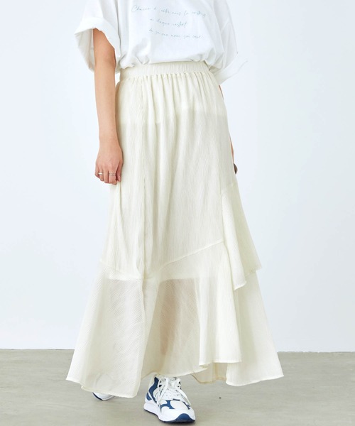 mikke（ミッケ）の「プリーツアシンメトリー切り替えティアードマーメイドスカート（スカート・レディース・チャコールグレー/パープル/イエロー/アイボリー・FREE）」の16枚目の写真