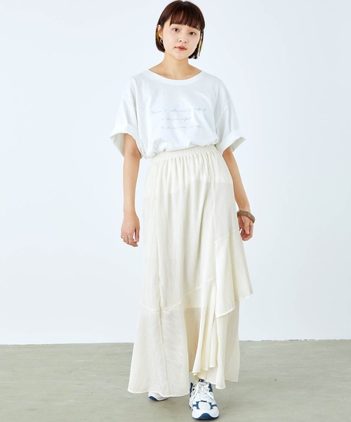 mikke（ミッケ）の「プリーツアシンメトリー切り替えティアードマーメイドスカート（スカート・レディース・チャコールグレー/パープル/イエロー/アイボリー・FREE）」の20枚目の写真