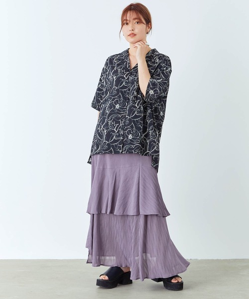 mikke（ミッケ）の「プリーツアシンメトリー切り替えティアードマーメイドスカート（スカート・レディース・チャコールグレー/パープル/イエロー/アイボリー・FREE）」の18枚目の写真