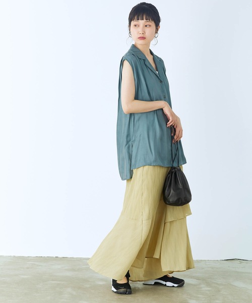 mikke（ミッケ）の「プリーツアシンメトリー切り替えティアードマーメイドスカート（スカート・レディース・チャコールグレー/パープル/イエロー/アイボリー・FREE）」の14枚目の写真