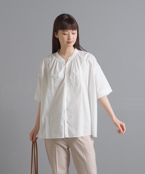 OMNES（オムネス）の「リーニエントタイプライター バッグギャザーブラウス（シャツ/ブラウス・レディース・ブラック/ベージュ/オフホワイト/ライム・FREE）」の5枚目の写真