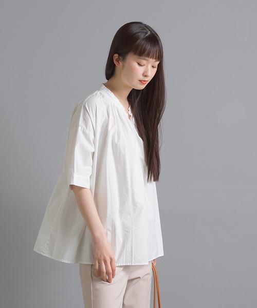 yangany ヤンガニー バックギャザーコットンブラウス 8分袖 オフホワイト Yangany】ギャザーブラウス｜OUTLET / アウトレット