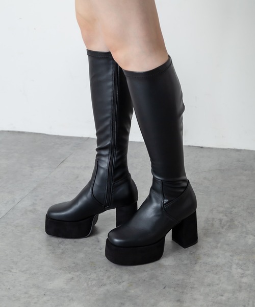 RASVOA(ラスボア)の「厚底ストレッチロングブーツ(ブーツ・レディース・ブラック・M/L)」の6枚目の写真