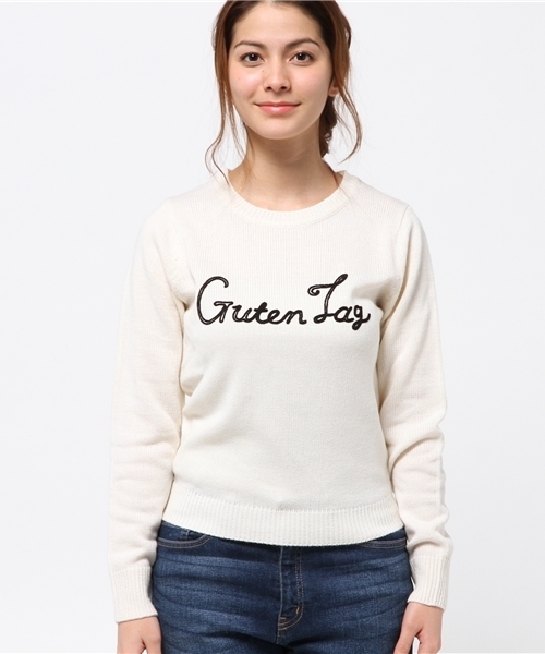 earth music&ecology（アースミュージックアンドエコロジー）の「ステッチ風刺繍プルオーバー（ニット/セーター・レディース・アイボリー/杢グレー/ワインレッド/ブラック・SMALL/MEDIUM）」の5枚目の写真