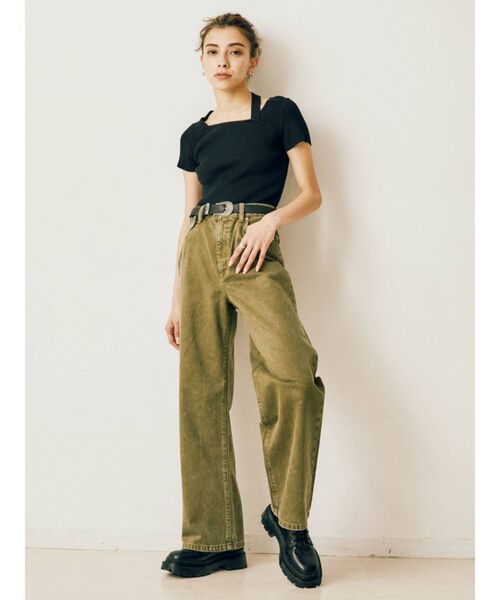 EVRIS（エヴリス）の「ショルダーデザインハーフスリーブニットトップス（ニット/セーター・レディース・ブラック/ホワイト/カーキ・FREE）」の6枚目の写真