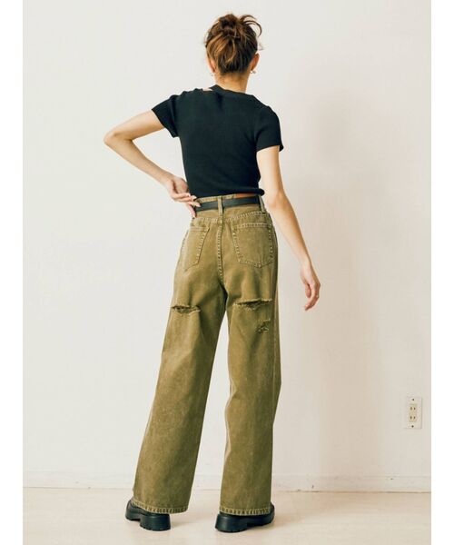 EVRIS（エヴリス）の「ショルダーデザインハーフスリーブニットトップス（ニット/セーター・レディース・ブラック/ホワイト/カーキ・FREE）」の7枚目の写真