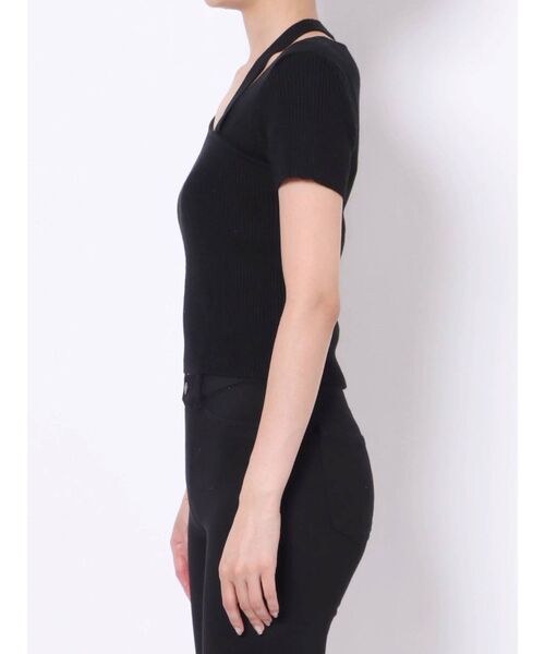 EVRIS（エヴリス）の「ショルダーデザインハーフスリーブニットトップス（ニット/セーター・レディース・ブラック/ホワイト/カーキ・FREE）」の9枚目の写真