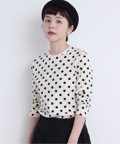 CHILD WOMAN（チャイルドウーマン）の「フライスドットプリントクルーネック長袖プルオーバー（Tシャツ/カットソー・レディース・ブラック/アイボリー・FREE）」の2枚目の写真