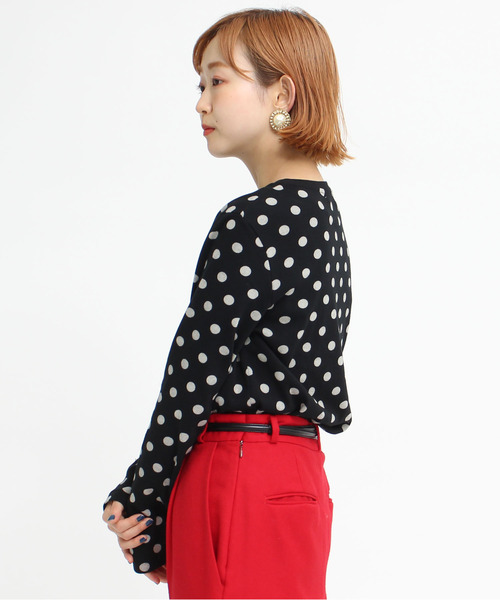 CHILD WOMAN（チャイルドウーマン）の「フライスドットプリントクルーネック長袖プルオーバー（Tシャツ/カットソー・レディース・ブラック/アイボリー・FREE）」の4枚目の写真
