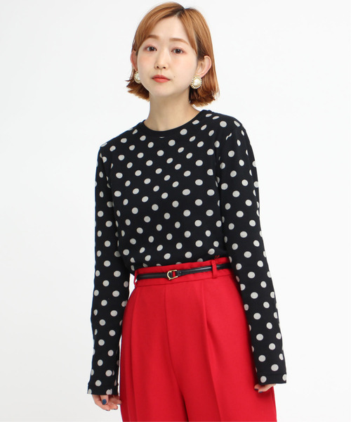 CHILD WOMAN（チャイルドウーマン）の「フライスドットプリントクルーネック長袖プルオーバー（Tシャツ/カットソー・レディース・ブラック/アイボリー・FREE）」の5枚目の写真