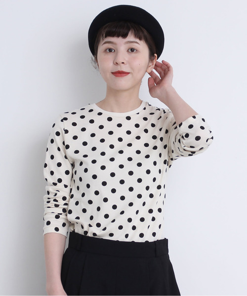CHILD WOMAN（チャイルドウーマン）の「フライスドットプリントクルーネック長袖プルオーバー（Tシャツ/カットソー・レディース・ブラック/アイボリー・FREE）」の15枚目の写真