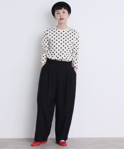 CHILD WOMAN（チャイルドウーマン）の「フライスドットプリントクルーネック長袖プルオーバー（Tシャツ/カットソー・レディース・ブラック/アイボリー・FREE）」の16枚目の写真