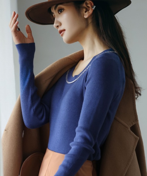 SAISON DE PAPILLON（セゾンドパピヨン）の「チェーンネックリブニットプルオーバー（ニット/セーター・レディース・ホワイト/ブラック/ネイビー/グレー/グリーン・M/L）」の5枚目の写真