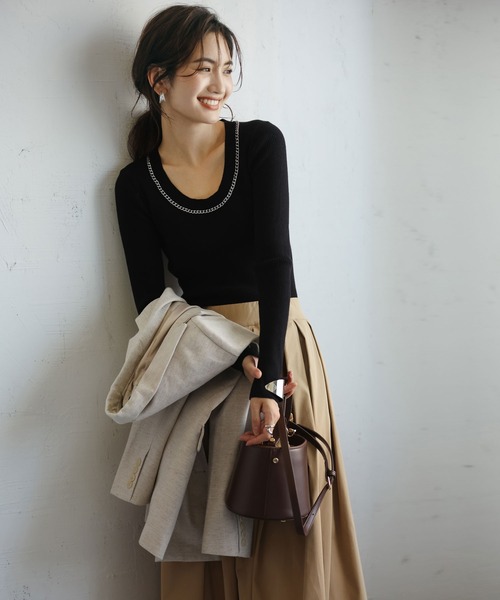 SAISON DE PAPILLON（セゾンドパピヨン）の「チェーンネックリブニットプルオーバー（ニット/セーター・レディース・ホワイト/ブラック/ネイビー/グレー/グリーン・M/L）」の12枚目の写真