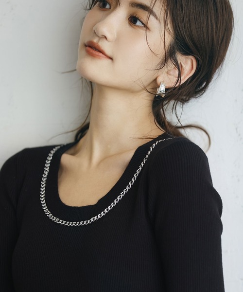 SAISON DE PAPILLON（セゾンドパピヨン）の「チェーンネックリブニットプルオーバー（ニット/セーター・レディース・ホワイト/ブラック/ネイビー/グレー/グリーン・M/L）」の16枚目の写真