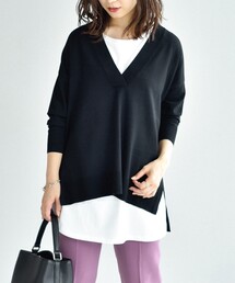 UNTITLED | Vネックニットプルオーバー+フレンチカットソーセット【洗える】(その他トップス)