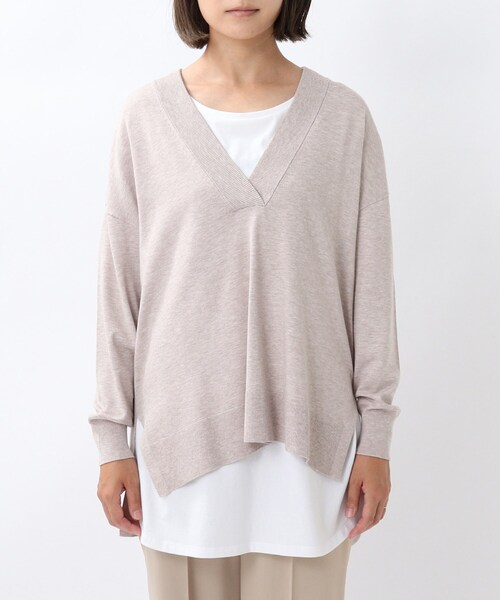 UNTITLED（アンタイトル）の「◆Vネックニットプルオーバー+フレンチカットソーセット【洗える】（その他トップス・レディース・ライトグレー/ブラック/ライトベージュ/ライトオレンジ系・00/02）」の19枚目の写真