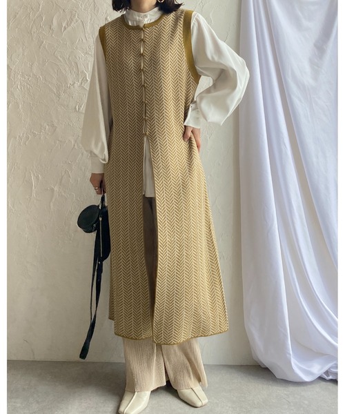 She's Closet（シーズクローゼット）の「前後2wayノースリーブヘリンボーン柄ニットロングジレベスト（ベスト・レディース・ベージュ/ブラック/マスタード・FREE）」の20枚目の写真