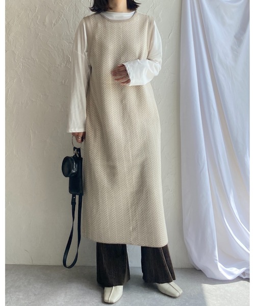 She's Closet（シーズクローゼット）の「前後2wayノースリーブヘリンボーン柄ニットロングジレベスト（ベスト・レディース・ベージュ/ブラック/マスタード・FREE）」の15枚目の写真