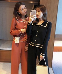 yururira（ユルリラ）の「ワンマイルウェア パイピングニットセットアップ（ルームウェア/パジャマ・レディース）」