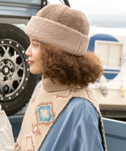 チャイハネ（チャイハネ）の「【チャイハネ】バイカラーボアキャップ（キャップ・レディース・ベージュ/グリーン/ネイビー・FREE）」の2枚目の写真