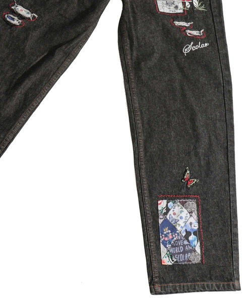 スカラー　scolar 153602：刺繍デニムアップリケ プレミアムパンツ 153602：刺繍デニムアップリケ プレミアムパンツの通販-ScoLar