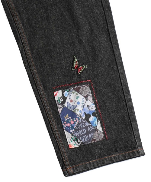スカラー　scolar 153602：刺繍デニムアップリケ プレミアムパンツ スカラー scolar 153602：刺繍デニムアップリケ プレミアム